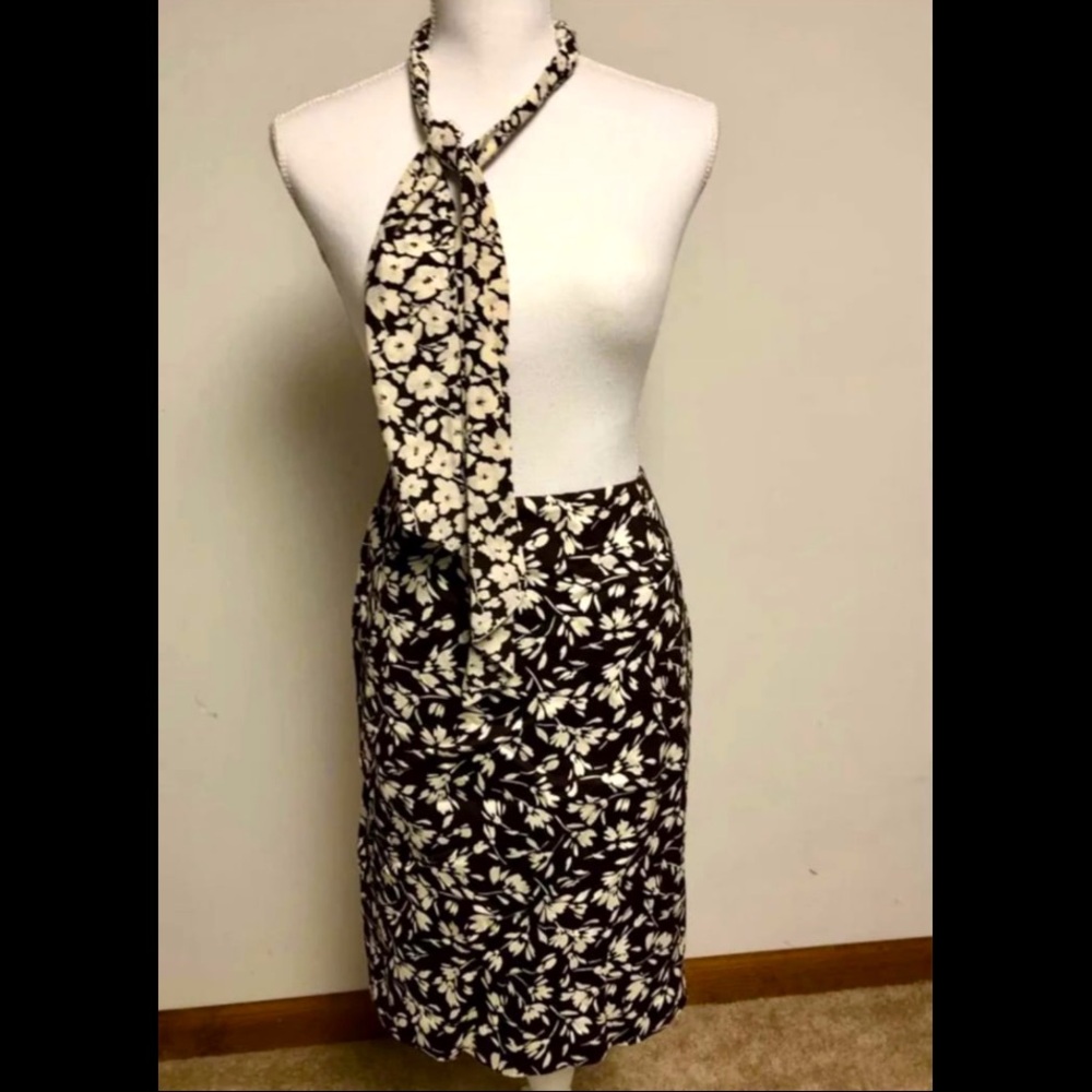 Lauren Ralph Lauren size 6 petite skirt & scarf brown ivory floral vintage women